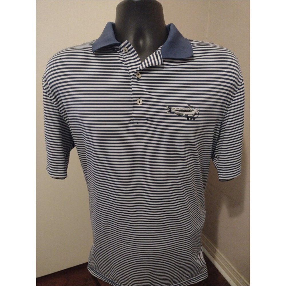 Peter Millar Summer Comfort Fish Logo Embroidered Striped Polo Shirt Large L